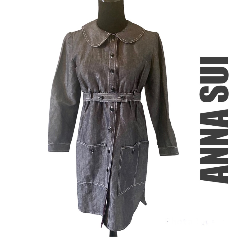 ANNA SUI Button Front Collared Belted Jacket/Shirt Style Dress Size 0 *RARE*